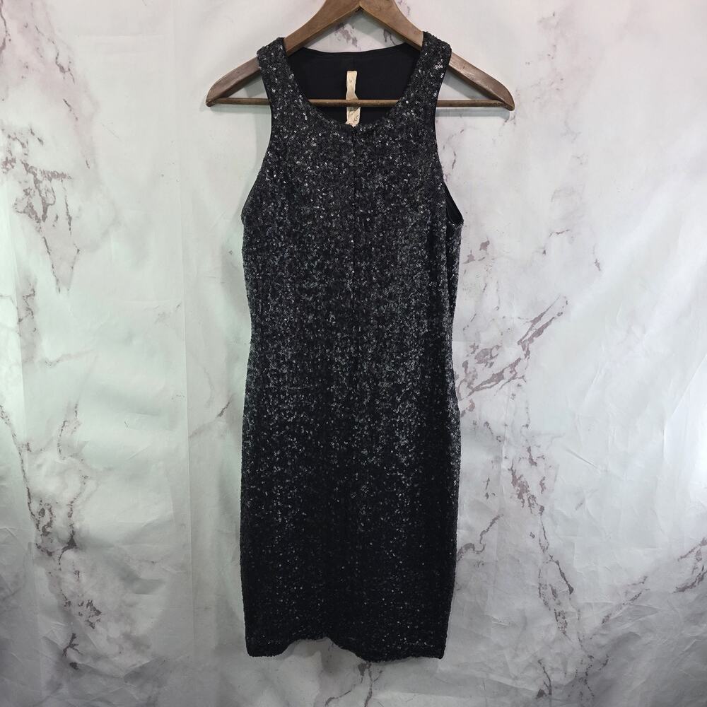 Bailey 44 Dress Womens Medium Black Sequin Stretch Mini Short Tank Zip Front